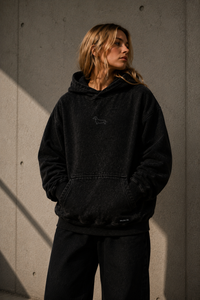 Hoodie Oversize Boxy Acid Wash Negro 360 GSM | SALCHI CO.